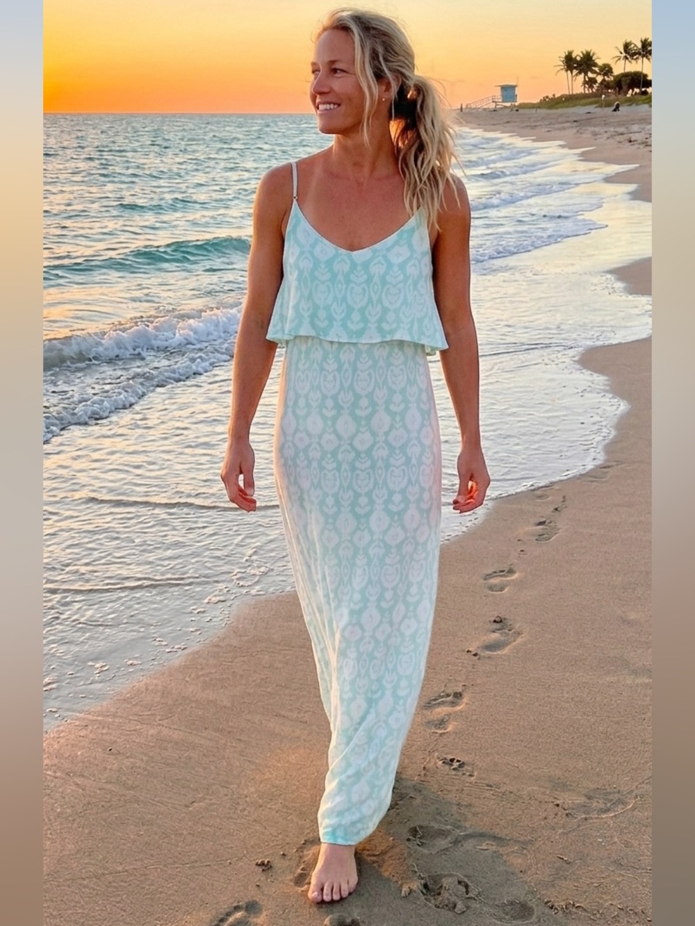 Oniell Maxi Sun Dress Adjustable Aqua Blue Spaghetti Strap Surf Shop M Cali LA